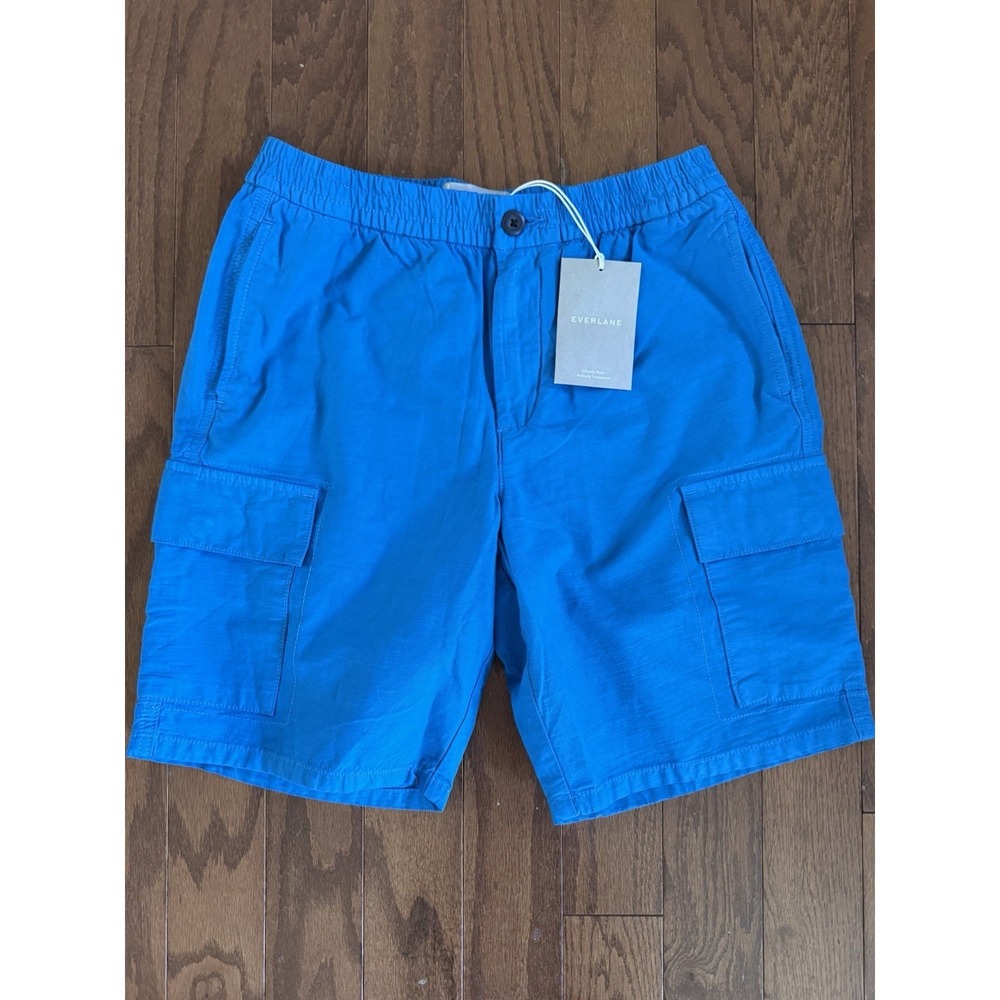 NWT Everlane Men's Blue Cargo Shorts Organic Cotton Linen Blend Size S